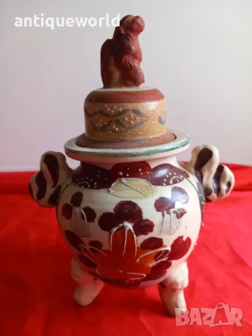Стар Японски Керамичен Съд с Капак, Ръчно Рисуван!, снимка 4 - Антикварни и старинни предмети - 48400727