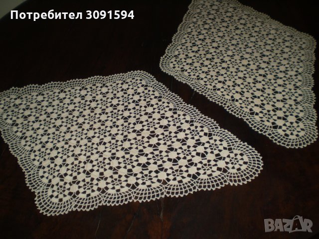 Две Стари Малки Плетени На Една Кука покривки цвят икрю, снимка 5 - Други ценни предмети - 34151067