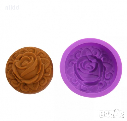 кръг с пъпка роза силиконов молд калъп форма шоколад декорация гипс сапун, снимка 2 - Форми - 36173691