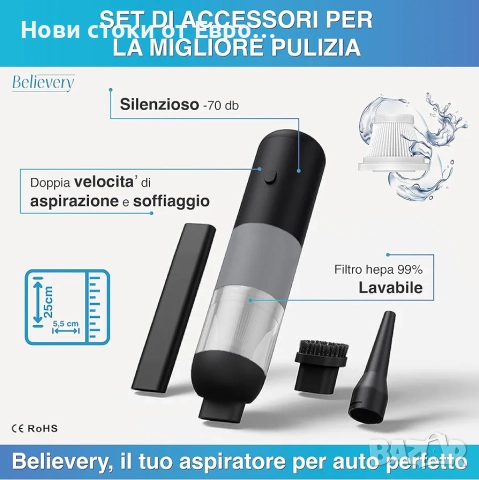 Преносима автомоб прахосмукачка, мощна 8000pa,издухване на въздух, двойна скорост, 6000mAh,, снимка 3 - Прахосмукачки - 52450633