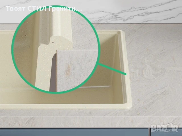 Бежава кухненска гранитна мивка Копенхаген 50 Top 620х500, снимка 4 - Мивки - 51299478