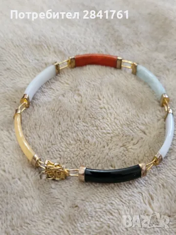 Антикварна сребърна гривна с жадеит, снимка 10 - Гривни - 49641474