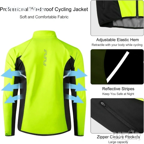 Зимно софтшел яке за колоездене LAMEDA, Зелено/Черно, Размери L, XL, снимка 4 - Якета - 53516798