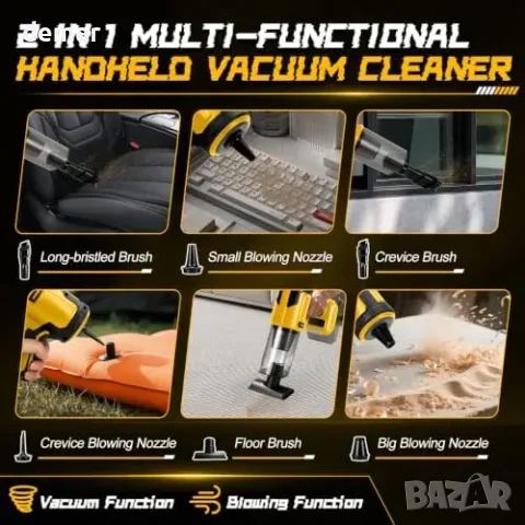 Акумулаторна ръчна прахосмукачка 4-в-1 10000Pa за DeWalt 18V/20V, снимка 6 - Прахосмукачки - 55933409