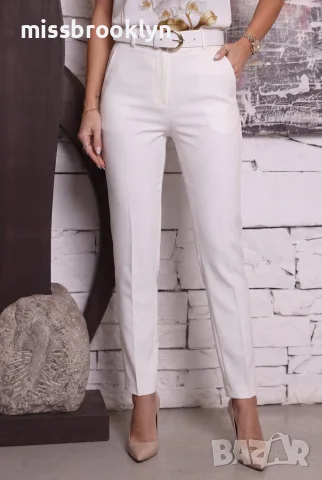 Панталон “White Elegance Line” – елегантен бял панталон с колан арт.8024