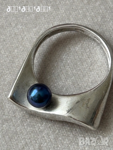 Марков сребърен пръстен с натурална морска черна перла Misaki , снимка 4 - Пръстени - 52813712