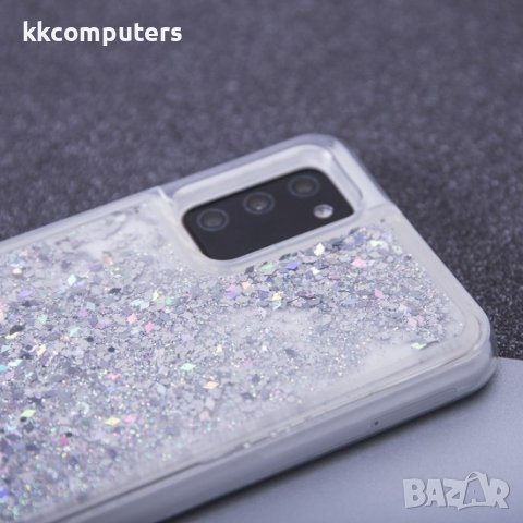 Силиконов кейс MBX Liquid с течност и брокат, За iPhone 14 (6.1), Сребрист, снимка 2 - Калъфи, кейсове - 39117884