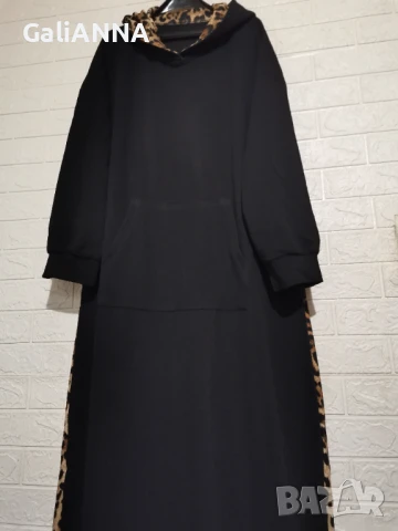 НОВА ДЪЛГА РОКЛЯ С КАЧУЛКА С ЛЕОПАРДОВ ПРИНТ 3XL-4XL, снимка 3 - Рокли - 51318141