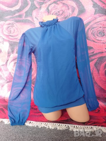 Турско синя официална блуза С/М, снимка 3 - Блузи с дълъг ръкав и пуловери - 41375568