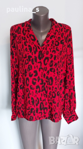 Дизайнерска риза в животински принт в червено Amisu / голям размер , снимка 2 - Ризи - 44583846