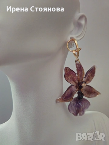 Обеци с естествен цвят на орхидея Miltonia. , снимка 12 - Обеци - 53614108