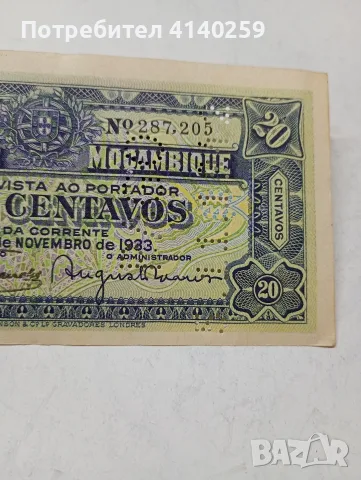 МОЗАМБИК БАНКНОТА 20 ЦЕНТАВО 1933 Г , снимка 3 - Нумизматика и бонистика - 55948632
