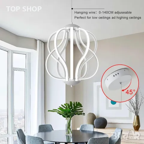 LMiSQ Модерна лампа - полилей Ф38CMxH40CM Бяла LED Димируема 0%-100%, снимка 2 - Лед осветление - 49938008