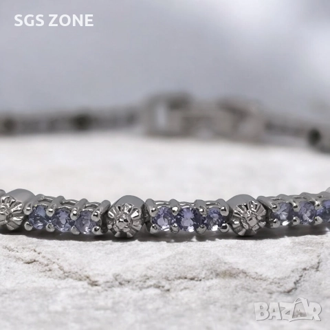 Нежна гривна с танзанити от Тайланд, снимка 3 - Гривни - 52720062