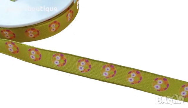 5 м Зелена текстилна панделка с принт, снимка 1