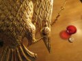 Старинно бронзово руско православно висящо кандило с двуглав орел  и позлата с меч и държава в нокти, снимка 6