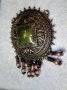 СТАР ЕМАЙЛИРАН БРОНЗОВ МЕДАЛЬОН РЕТРО ОРНАМЕНТИРАН с РОЗОВИ ПЕРЛИЧКИ 42388, снимка 1