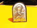 старинна посребрена икона Дева Мария, Богородица с младенеца  6 х 4 см., снимка 3