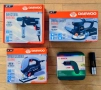 ВСИЧКО: Daewoo сет от 3 бр.- ексшлайф, зеге, бормашина 750W и Bosch IXO 6 комплект зарядно за 219 лв, снимка 1