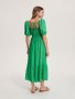 Дълга нова елегантна зелена рокля Reserved буфан ръкав къдри волани , снимка 7
