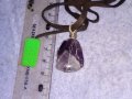 КРАСИВ ВИНТИДЖ - АРТ МЕДАЛЬОН НАТУРАЛЕН КАМЪК АМЕТИСТ с ШНУРЧЕ от ВЕЛУР 21244, снимка 11