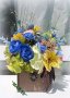Цветя в дървено сандъче, снимка 1 - Изкуствени цветя - 40464047