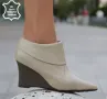 Боти на ток - бежова ЕСТЕСТВЕНА кожа - 175937, снимка 1