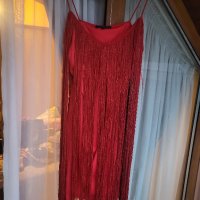 Червена рокля с ресни , снимка 3 - Рокли - 44172865