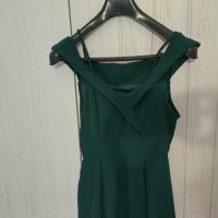 НОВА! Тъмно зелена дълга елегантна рокля S, снимка 6 - Рокли - 6433954