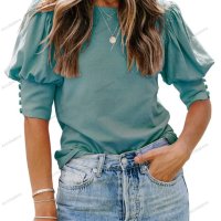 Едноцветна дамска блуза с буф ръкав, 6цвята - 023, снимка 16 - Блузи с дълъг ръкав и пуловери - 42126955
