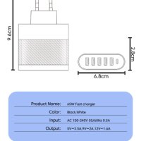 Olaf 65W 5 USB порта + 1 Type-c зарядно устройство, снимка 3 - Оригинални зарядни - 41786937