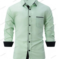 Мъжка бизнес вталена ежедневна риза с цветни блокове, Риза с дълъг ръкав, 8цвята , снимка 8 - Ризи - 44839754
