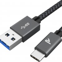 RAMPOW USB 3.0 - USB C кабел, QC 3.0, 56kOhm, Space Grey - 100 см, снимка 1 - USB кабели - 40114758