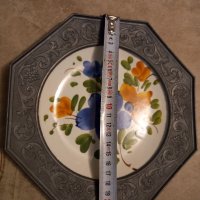 Декоративна керамична чиния с калаен обков , снимка 4 - Декорация за дома - 35827024
