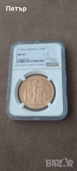 Сто златни франка Гениус сертификат MS 61, снимка 1