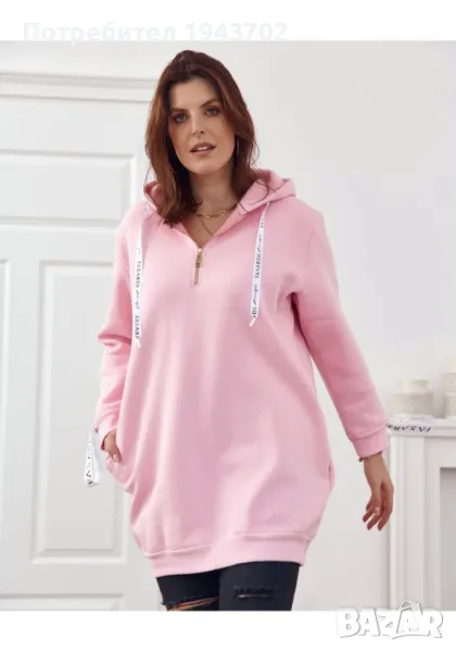 Дамски туника с качулка в пудра цвят FI586, снимка 1