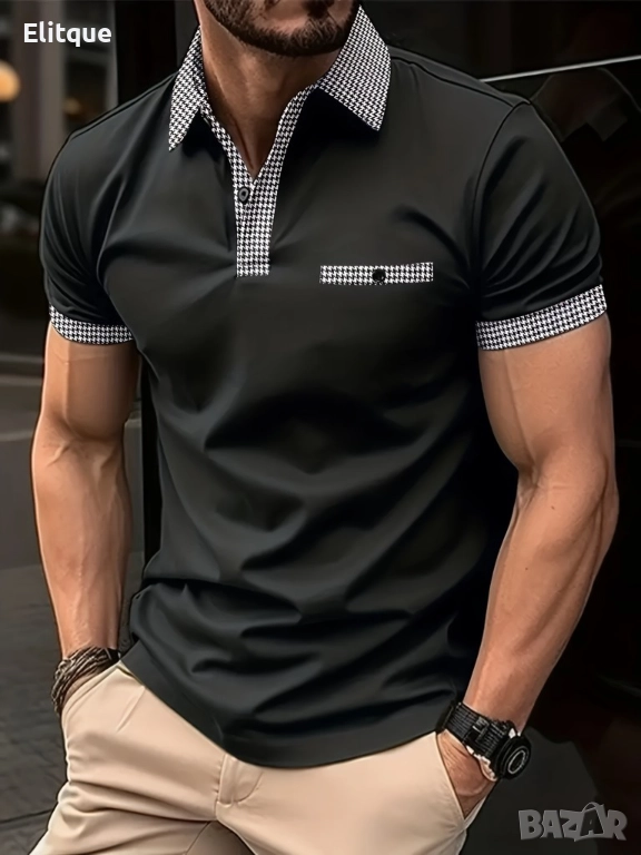 Мъжка ежедневна карирана риза с ревер,4 копчета,винтидж стил и къс ръкав, снимка 1