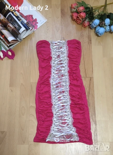 Цикламена рокля с връзки, снимка 1