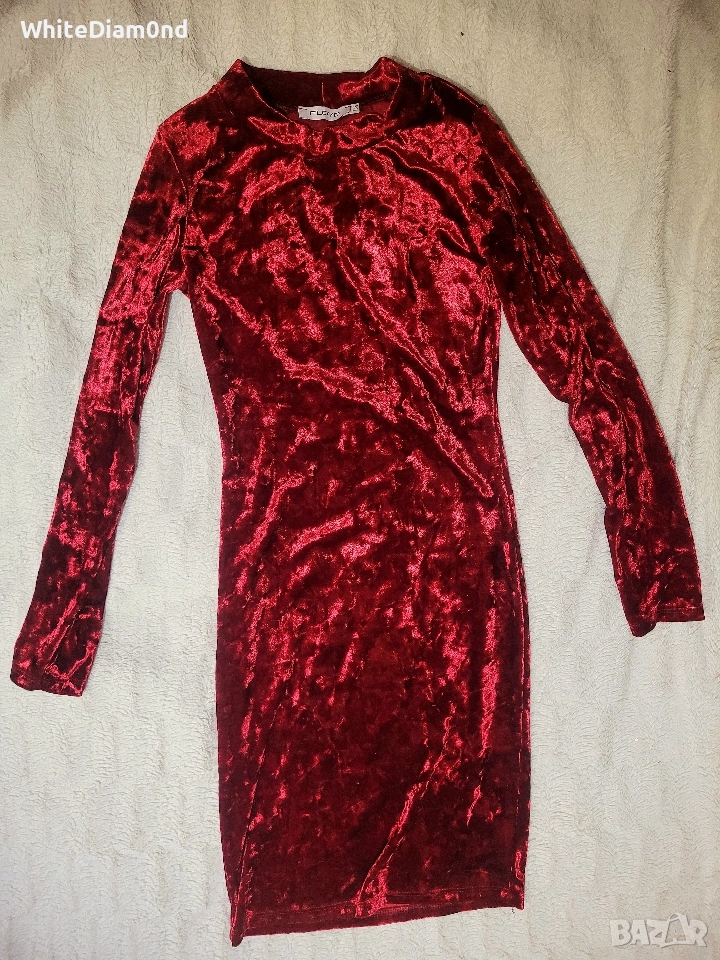 Уникална бордо кадифена рокля ХС, снимка 1