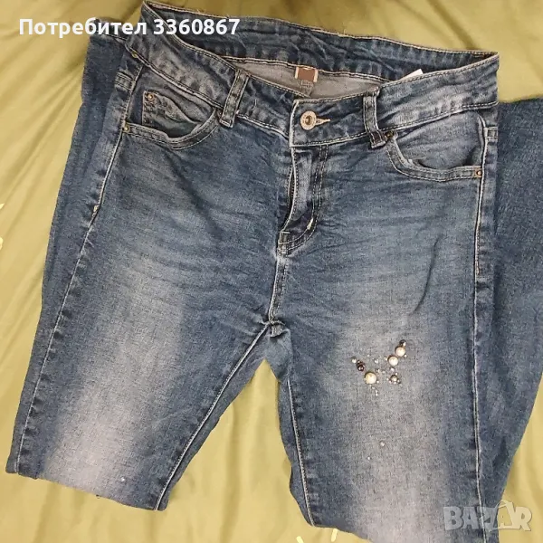 Дамски дънки с капсоловани перли, снимка 1