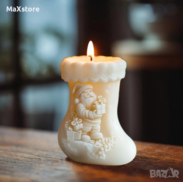 3D Коледен ботуш с дядо Коледа Силиконов молд за свещи гипс сапун смола , снимка 1