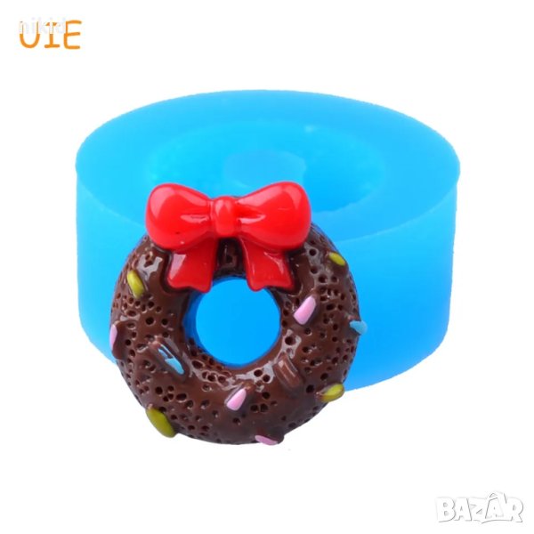 Мини поничка Донът Donut с панделка силиконов молд форма декор украса торта фондан, снимка 1