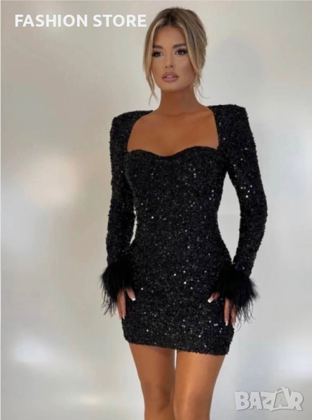 Блестяща секси рокля с пера, снимка 1
