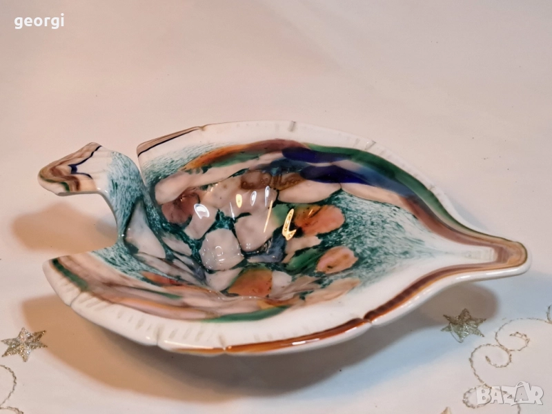 стъклена фруктиера риба многоцветно стъкло 28/5, снимка 1