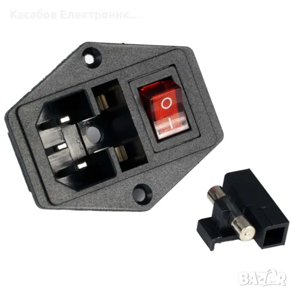 AC IEC 250V Електрически контакт за компютър с ключ и предпазител, снимка 1