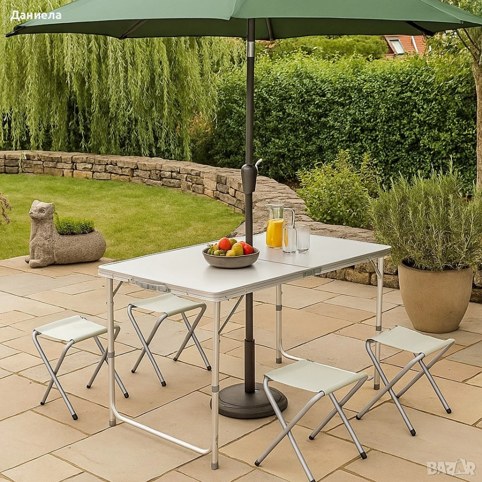 Комплект сгъваема алуминиева маса с 4 стола, снимка 1