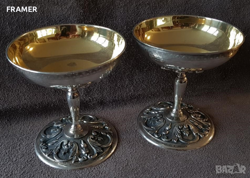 КРАСИВИ Чаши чаша сребърни с позлата за вино и шампанско 19 век, снимка 1