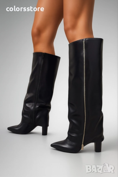 Ботуши на ток - черна кожа - KD107 , снимка 1