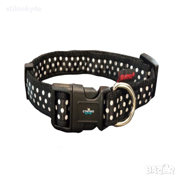 Нашийник за куче в черен цвят и принт на точки Кучешки нашийник Кучешки нашийници Нашийници за куче, снимка 1