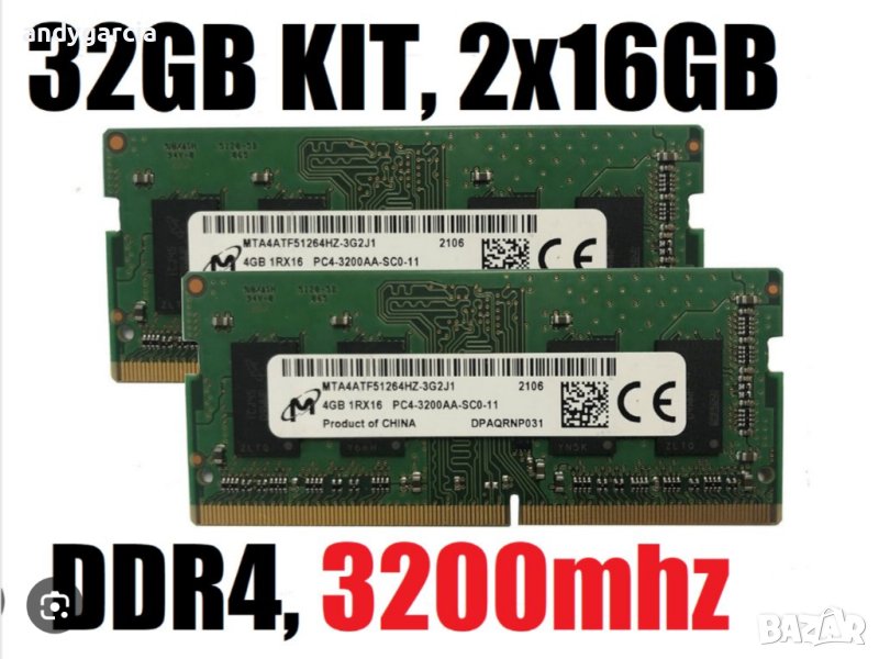 Samsung 32GB (2x 16GB) DDR4-3200 PC4-21300 1.2V 260-pin SODIMM RAM Kit за лаптоп рам памет , снимка 1